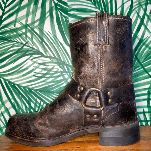 Frye Distressed Brown Leather Harness Motorcycle Boots Men’s 10 M USA - Picture 8 of 13